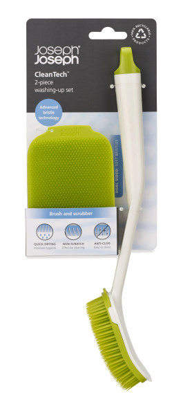 CleanTech Washing-up Brush & Scrubber Set - White / Green