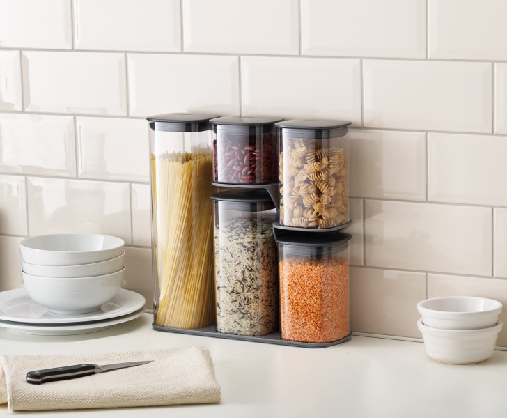 Podium 5-piece storage jar set with stand - Grey