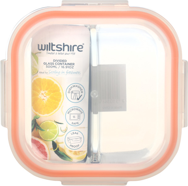 Square Glass Container with 2 Dividers 500ml