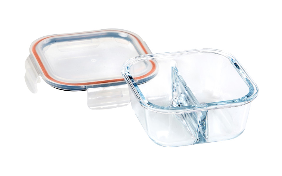 Square Glass Container with 2 Dividers 500ml